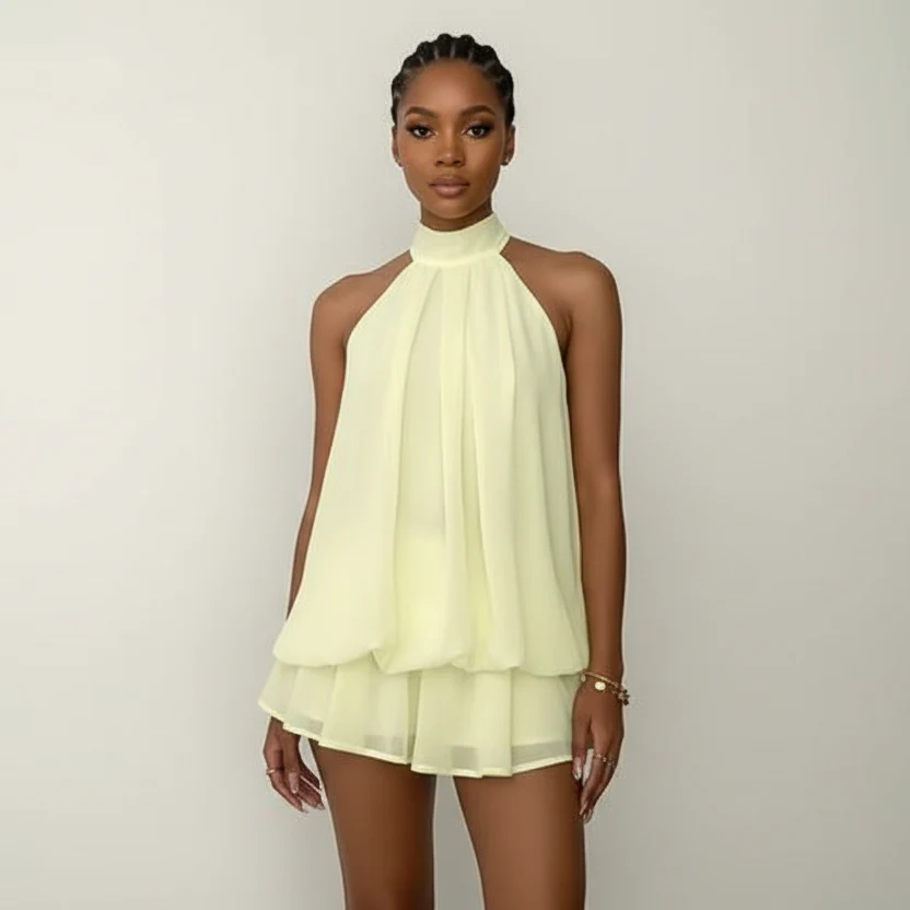 Halter Tie Backless A Line Party Mini Dress - Image 2
