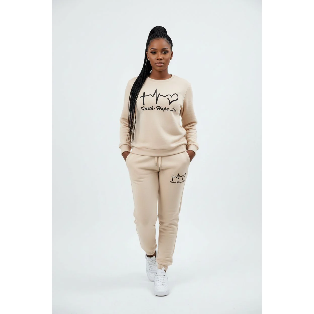 Heart-Shaped Printed Long-Sleeve Drawstring Pants Two-Piece Set - Image 2