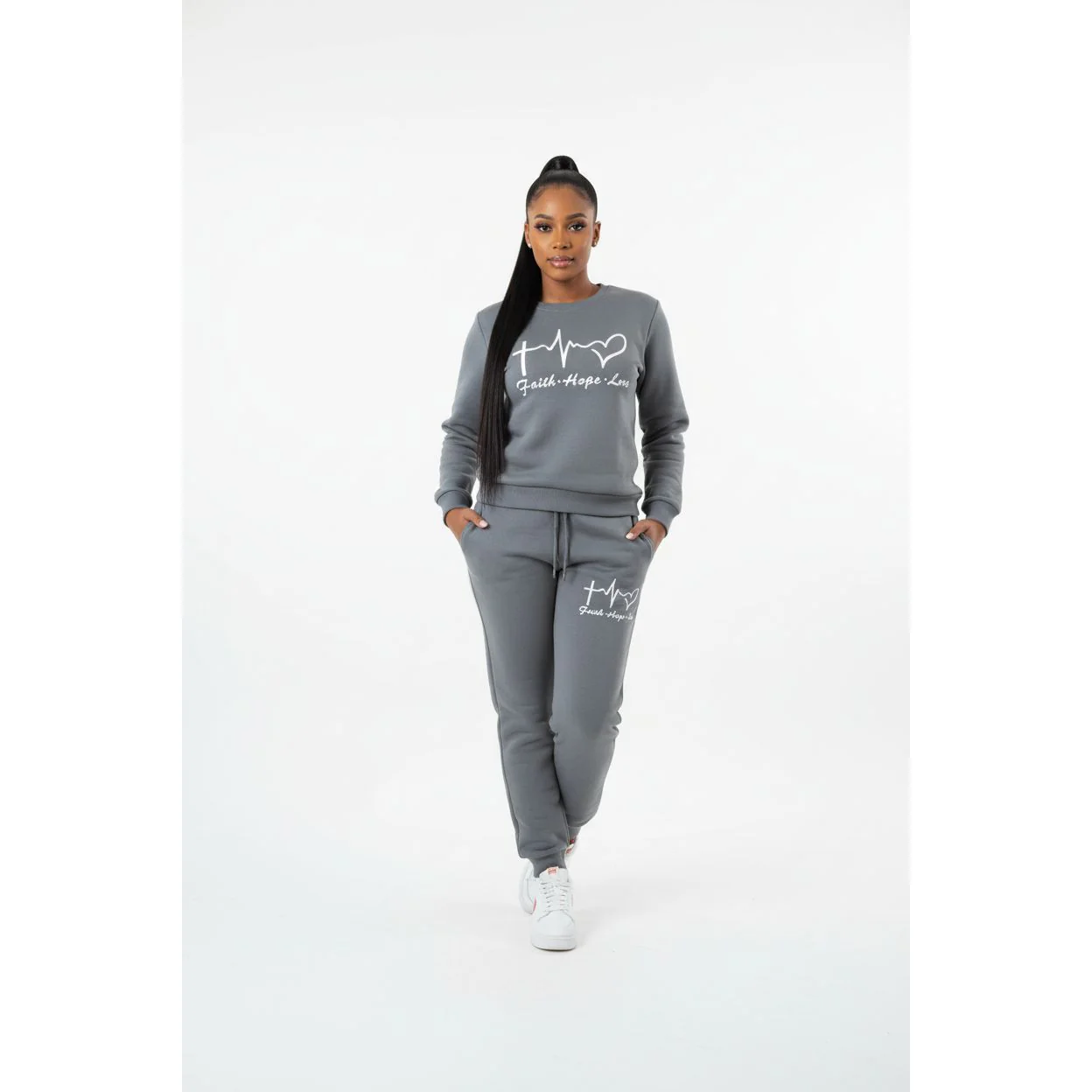Heart-Shaped Printed Long-Sleeve Drawstring Pants Two-Piece Set - Image 3