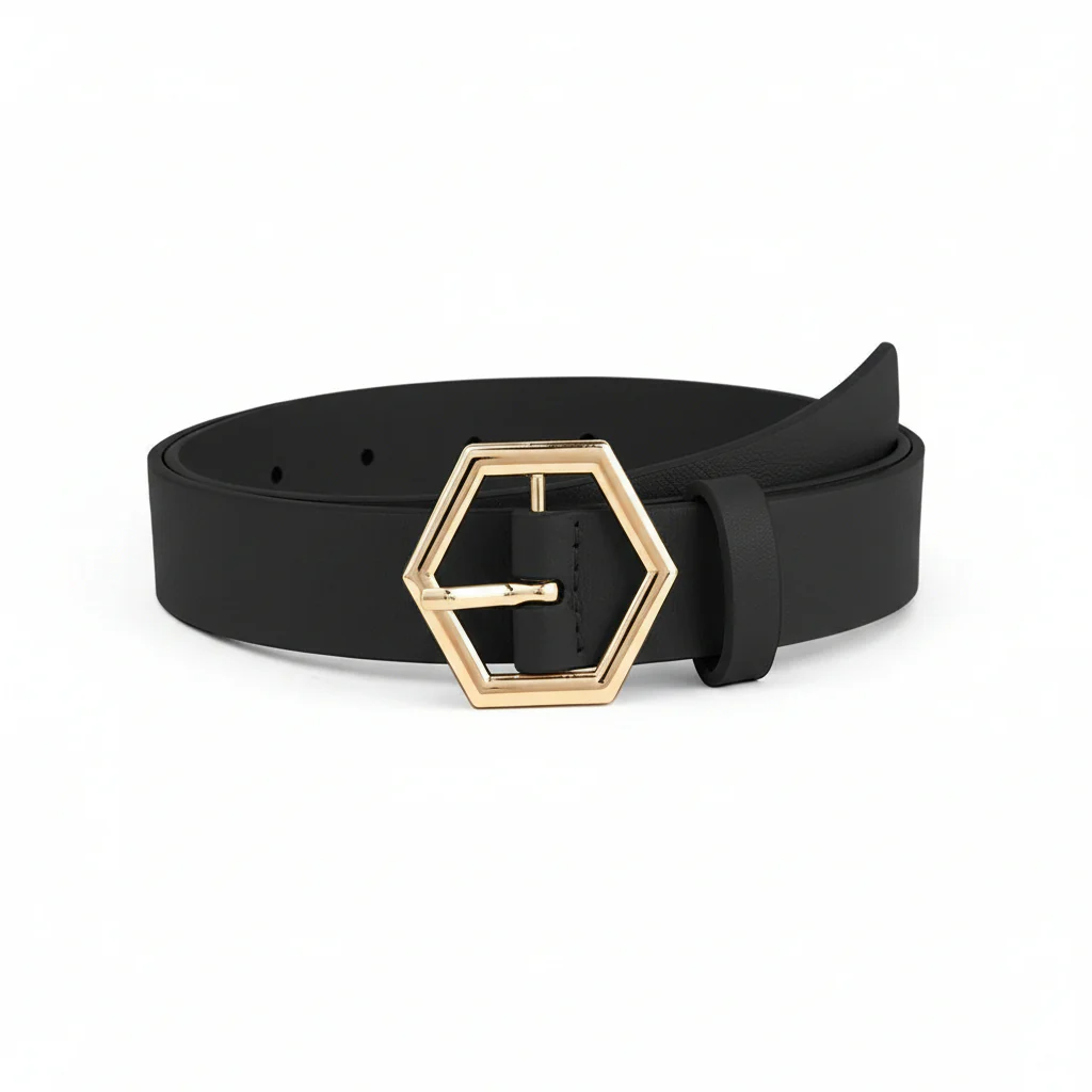 Hexagon-Shaped Gold Buckle Belt - Image 2