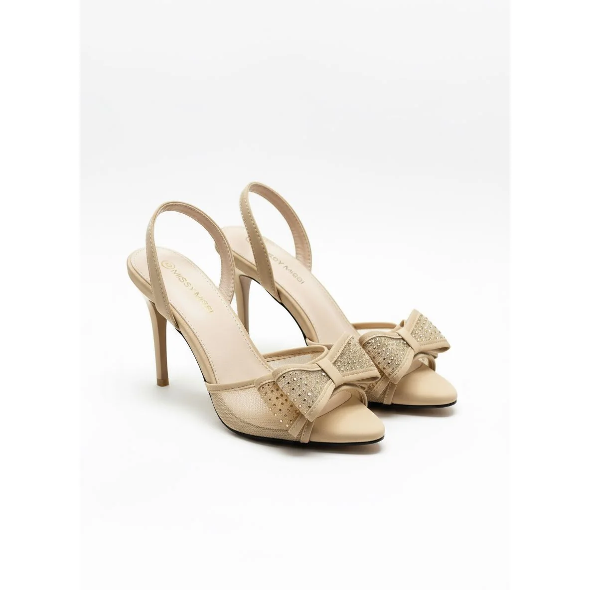 High Heels Diamond Bow Mesh Pointed Shallow Mouth Single Shoes