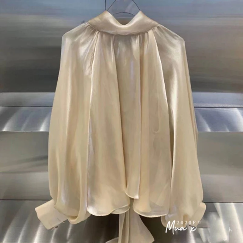 High-Neck Lantern Sleeve Shirt - Image 5