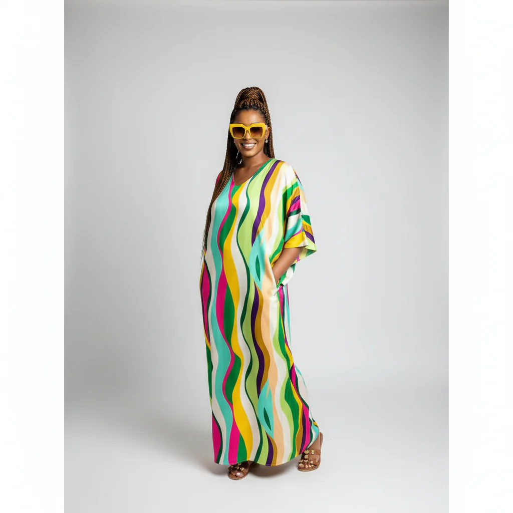 Allover Print Batwing Sleeve Dress