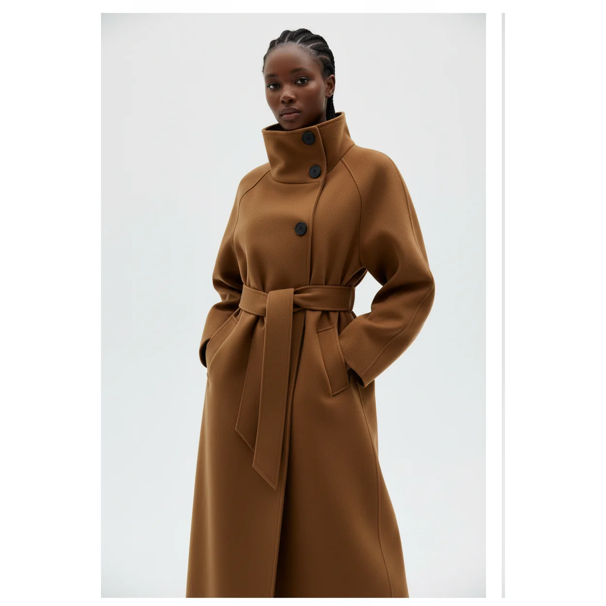 High-Neck Wool Belted Coat - Image 2
