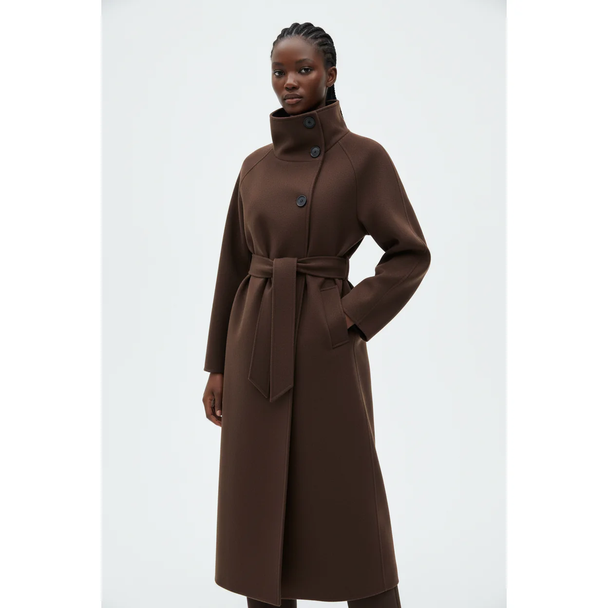 High-Neck Wool Belted Coat - Image 3