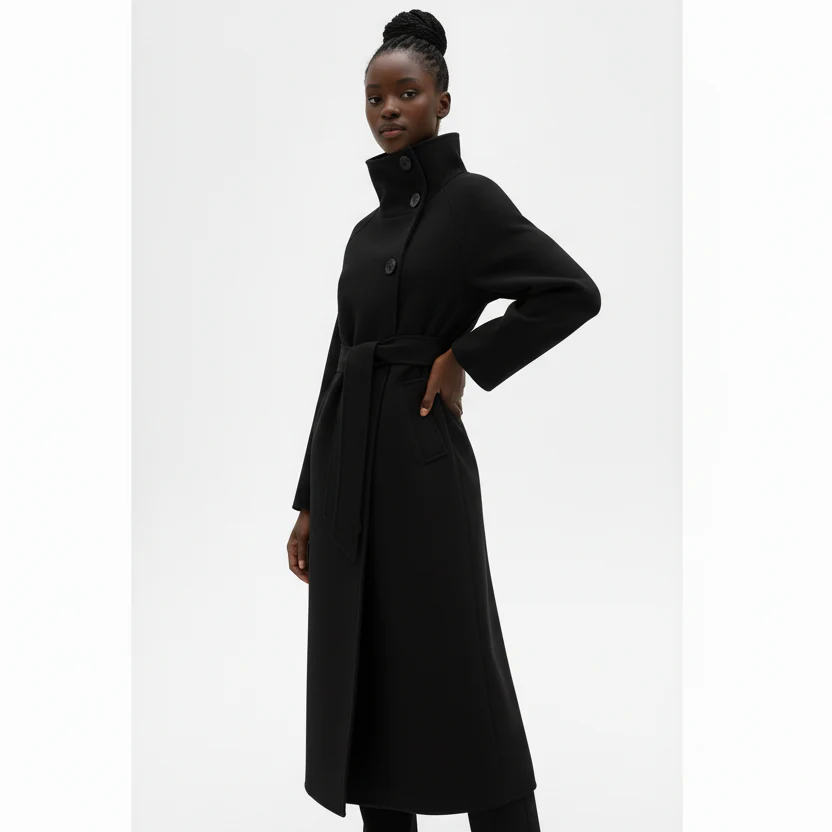 High-Neck Wool Belted Coat - Image 4