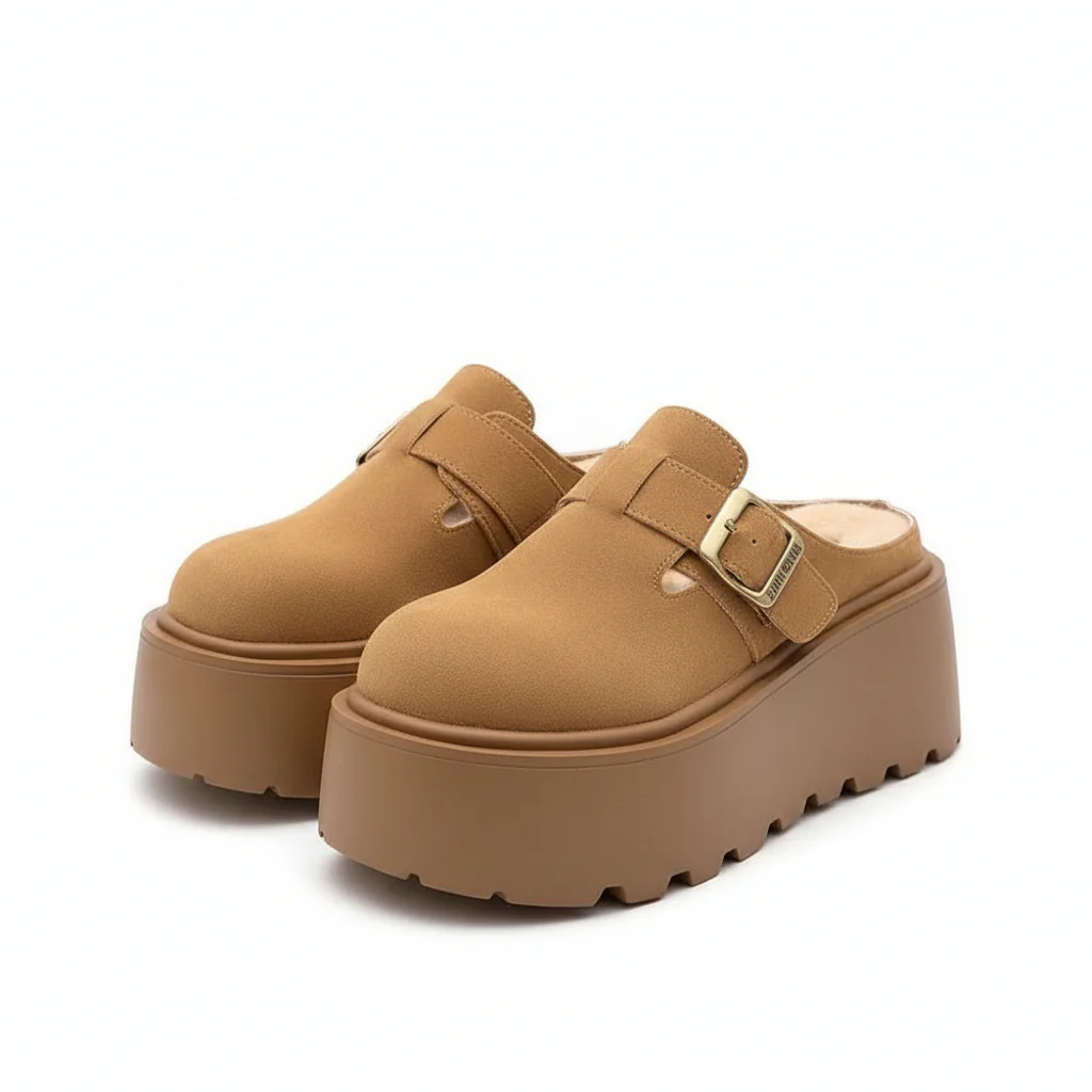 High Platform Leather Chunky Mesh Slippers