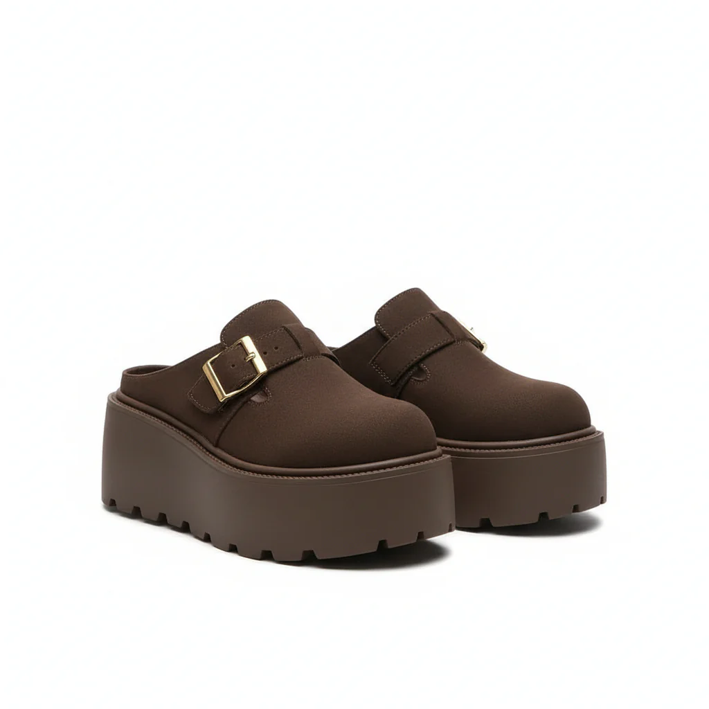 High Platform Leather Chunky Mesh Slippers - Image 2
