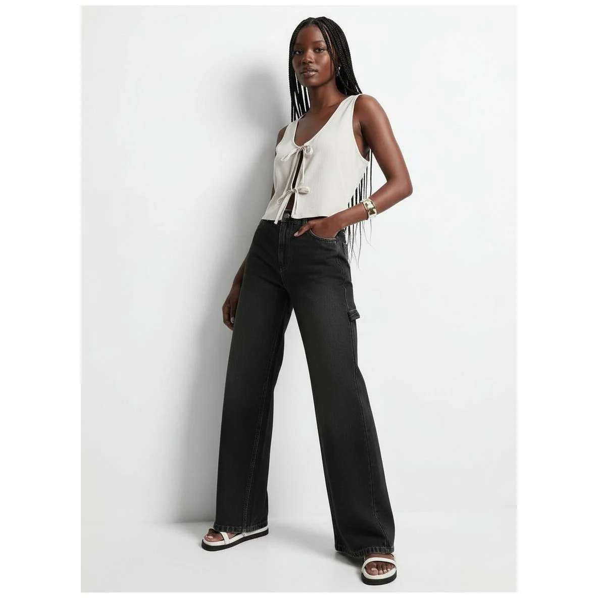 High-Rise Relaxed Fit Stretch Denim Trouser - Image 2