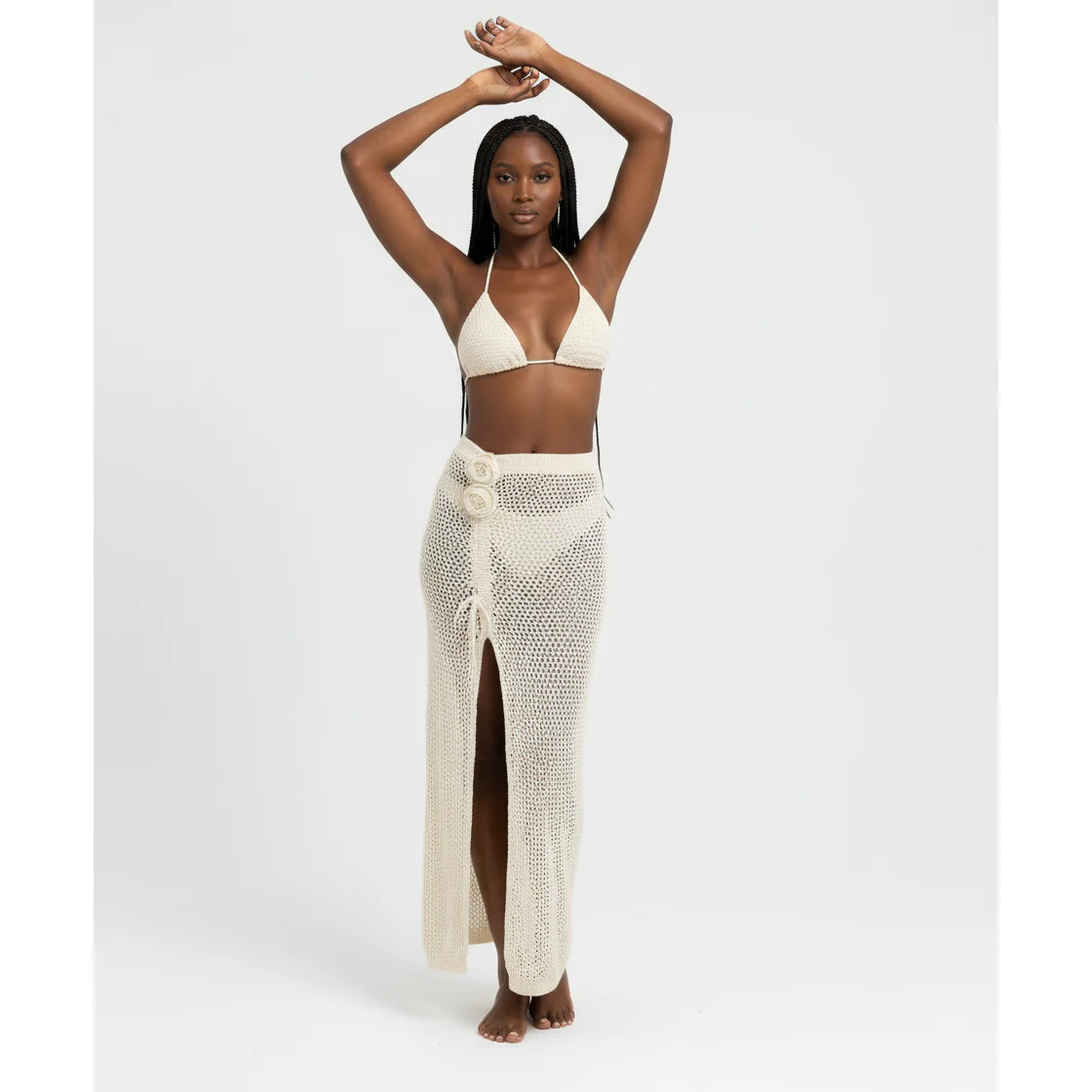 High Slit Crochet Three Piece Bikini Set - Image 4