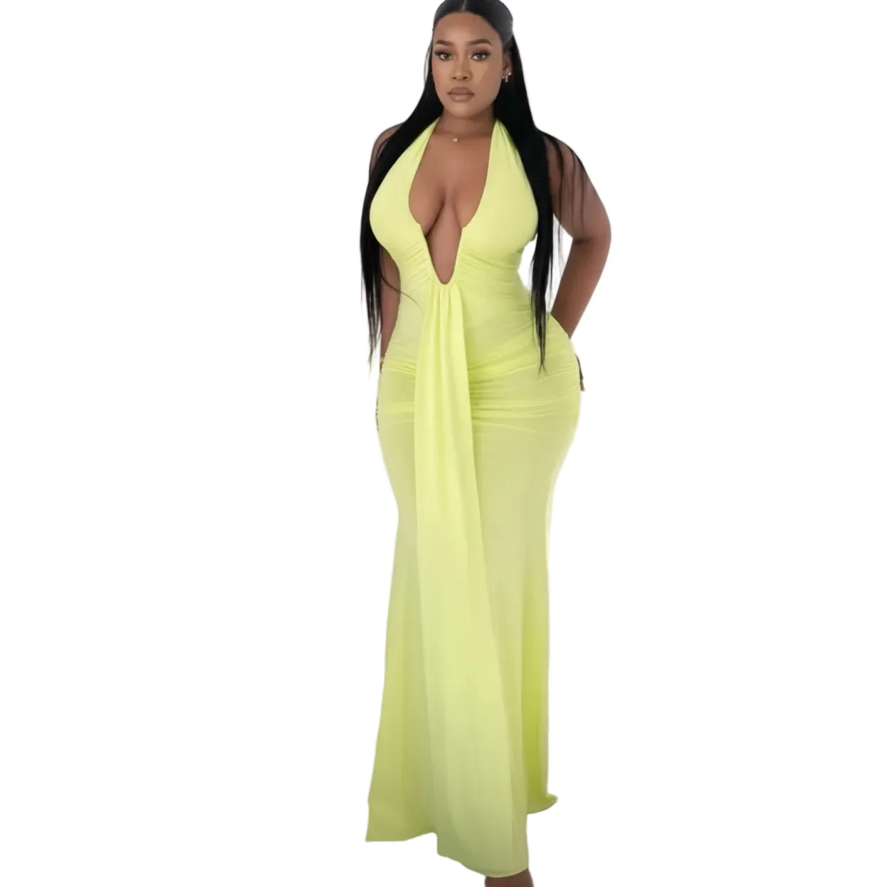 Ladie's Plunge Neck Evening Maxi Dress - Image 2