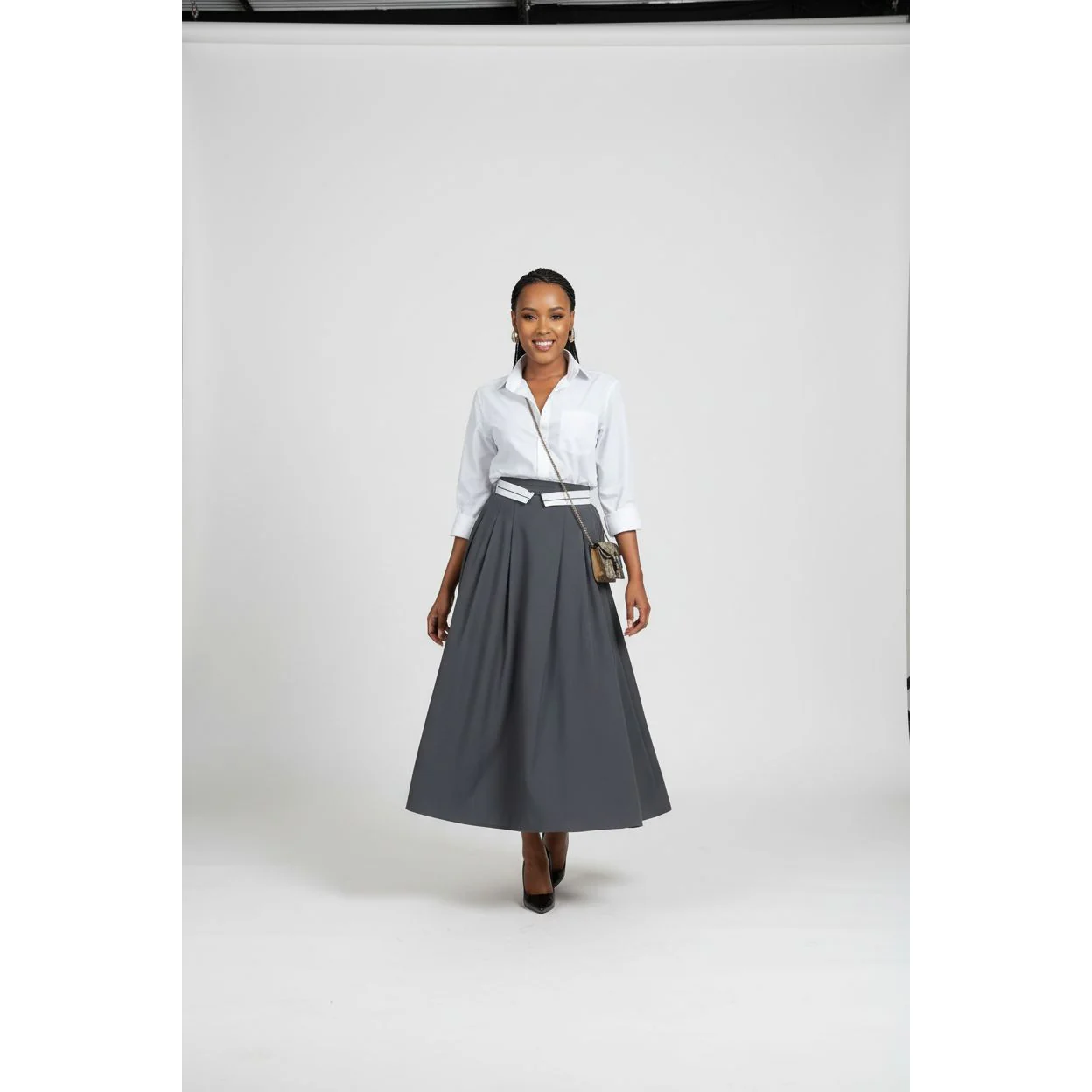 High Waist A Line Long Skirt - Image 4