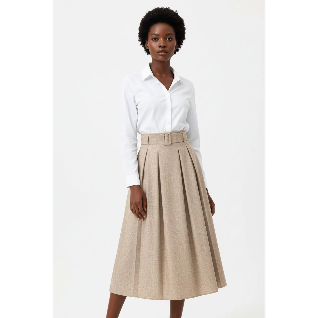 High-Waist A-line Pleated Maxi Skirt - Image 4