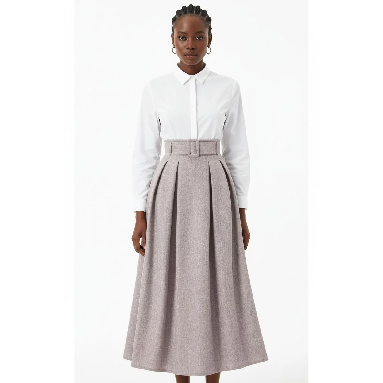 High-Waist A-line Pleated Maxi Skirt - Image 5