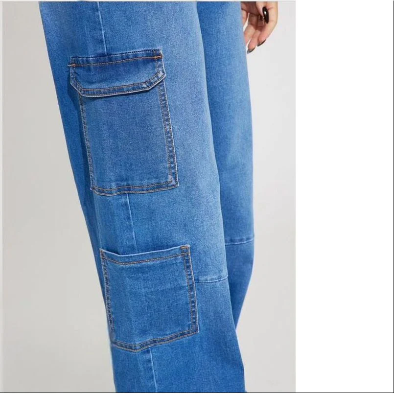 High Waist Denim Cargo Pants. - Image 4