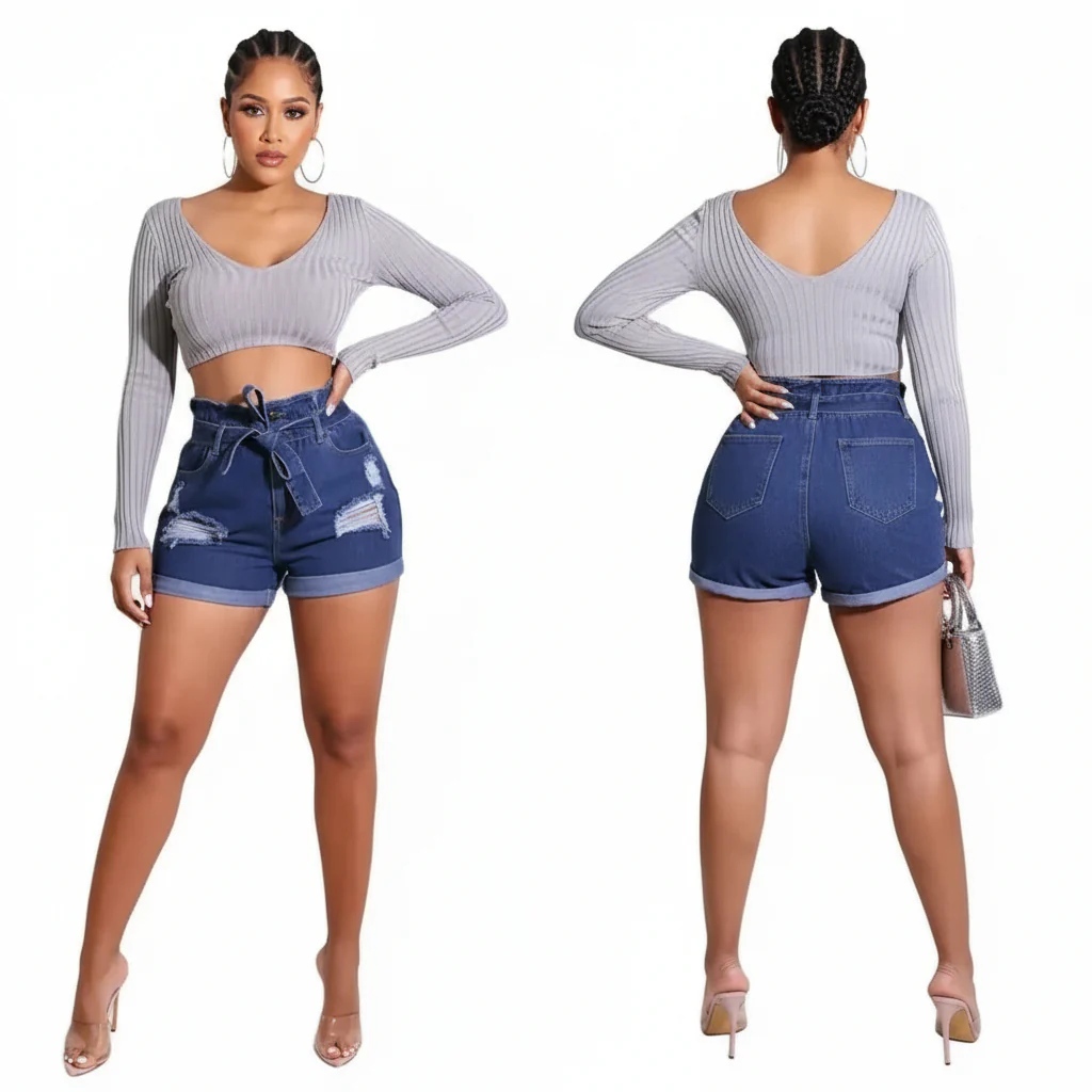 High Waist Distressed Denim Short - Image 4