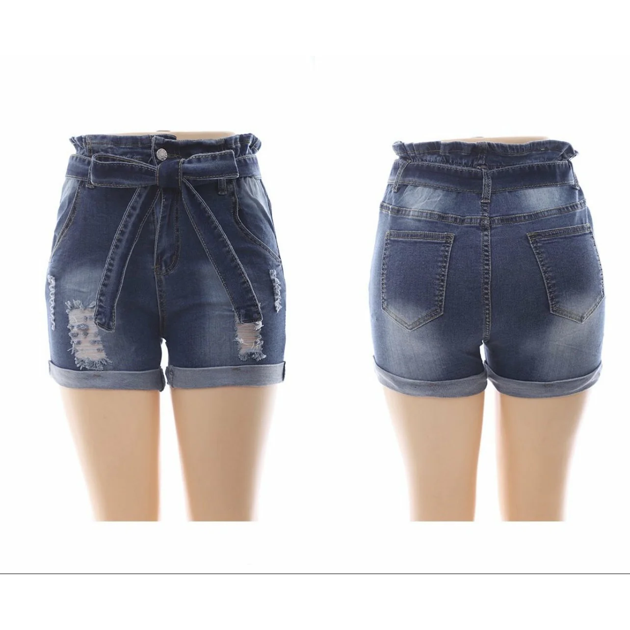 High Waist Distressed Denim Short - Image 5