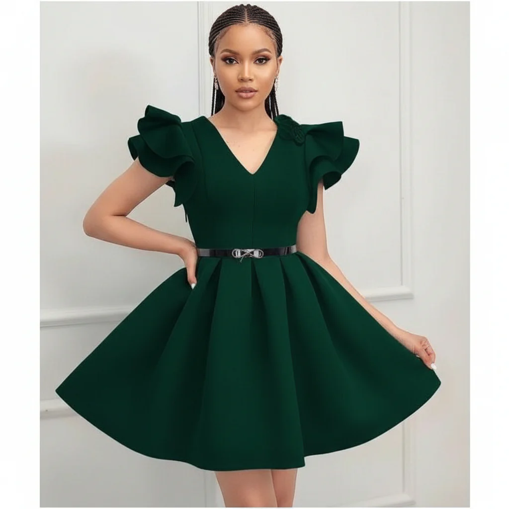 High Waist Draped Short Pleated Dress - Image 4