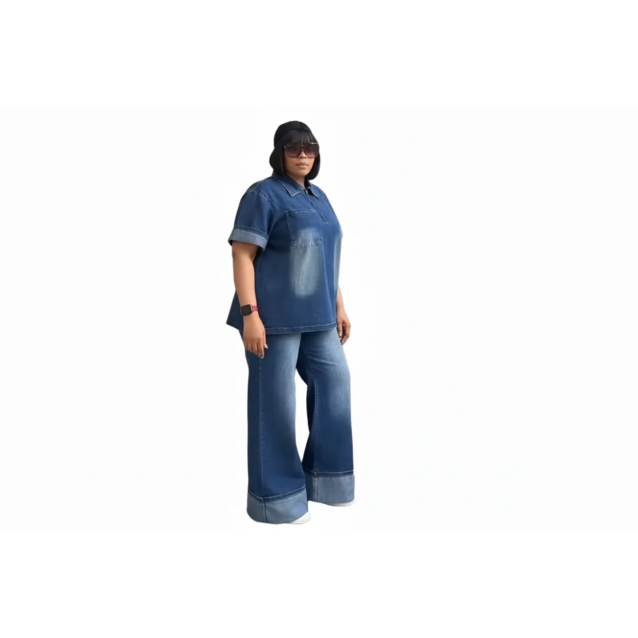 High Waist Pants and Top with a Zipper 2 Piece Denim Set. - Image 3