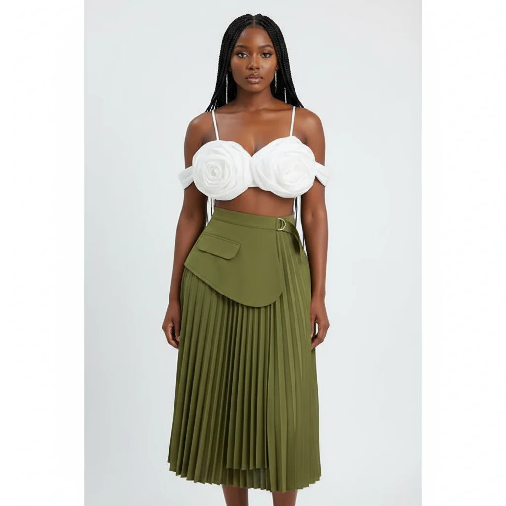 High waist Pleated Midi skirt. - Image 3