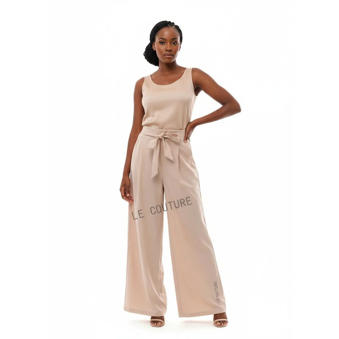 High Waist Plicated Detail Bow Front Wide Leg Pants - Image 2
