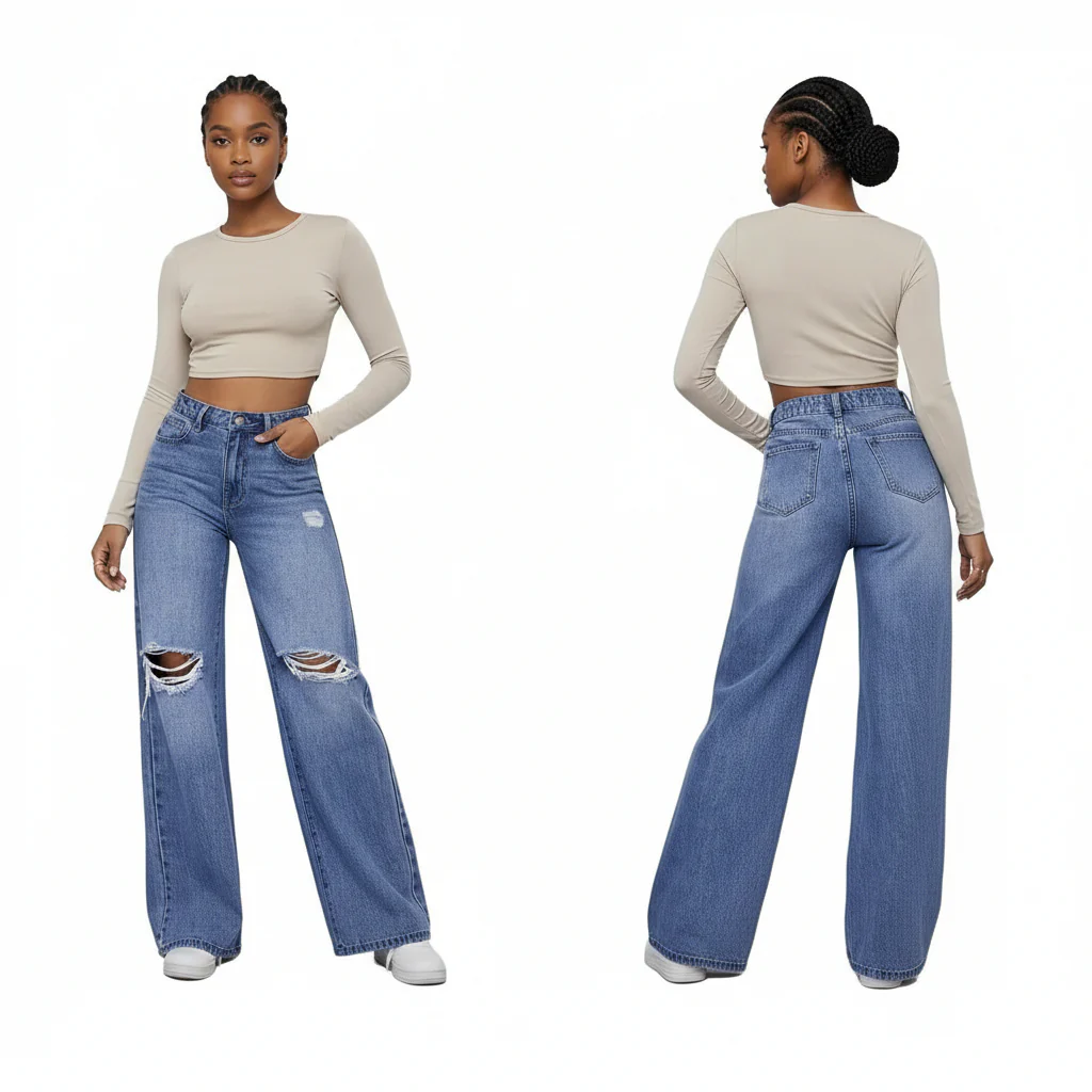 High Waist Ripped Wide Leg Jeans - Image 2