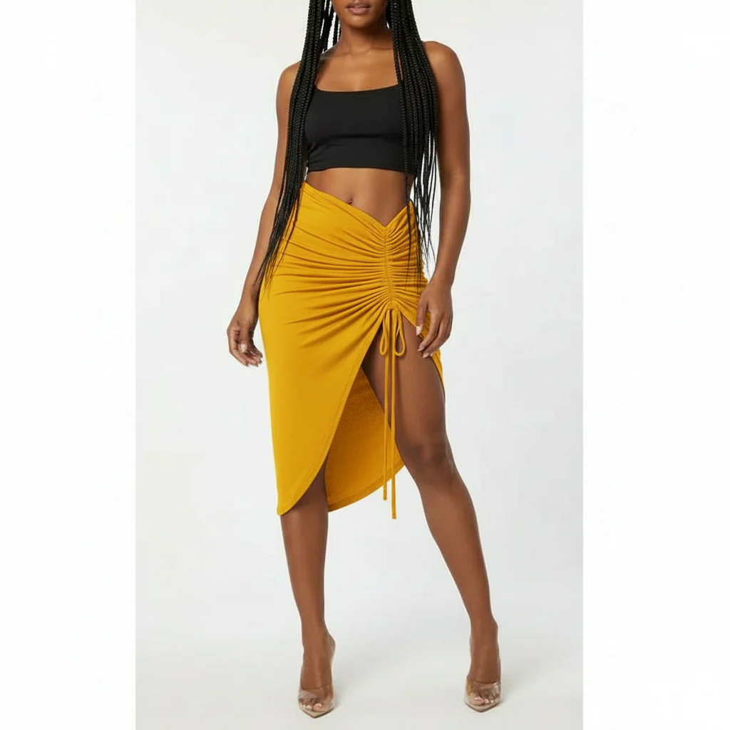 High Waist Ruched Drawstring Skirt - Image 4