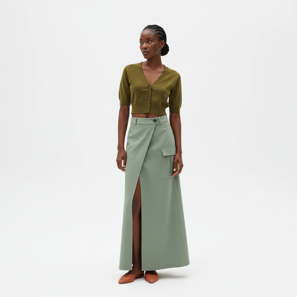High Waist Ruched Split Thigh Skirt - Image 2