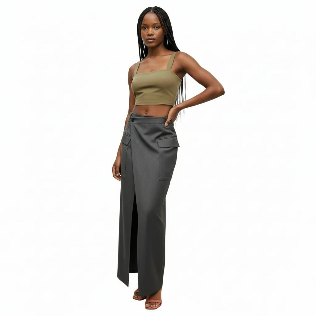 High Waist Ruched Split Thigh Skirt - Image 3