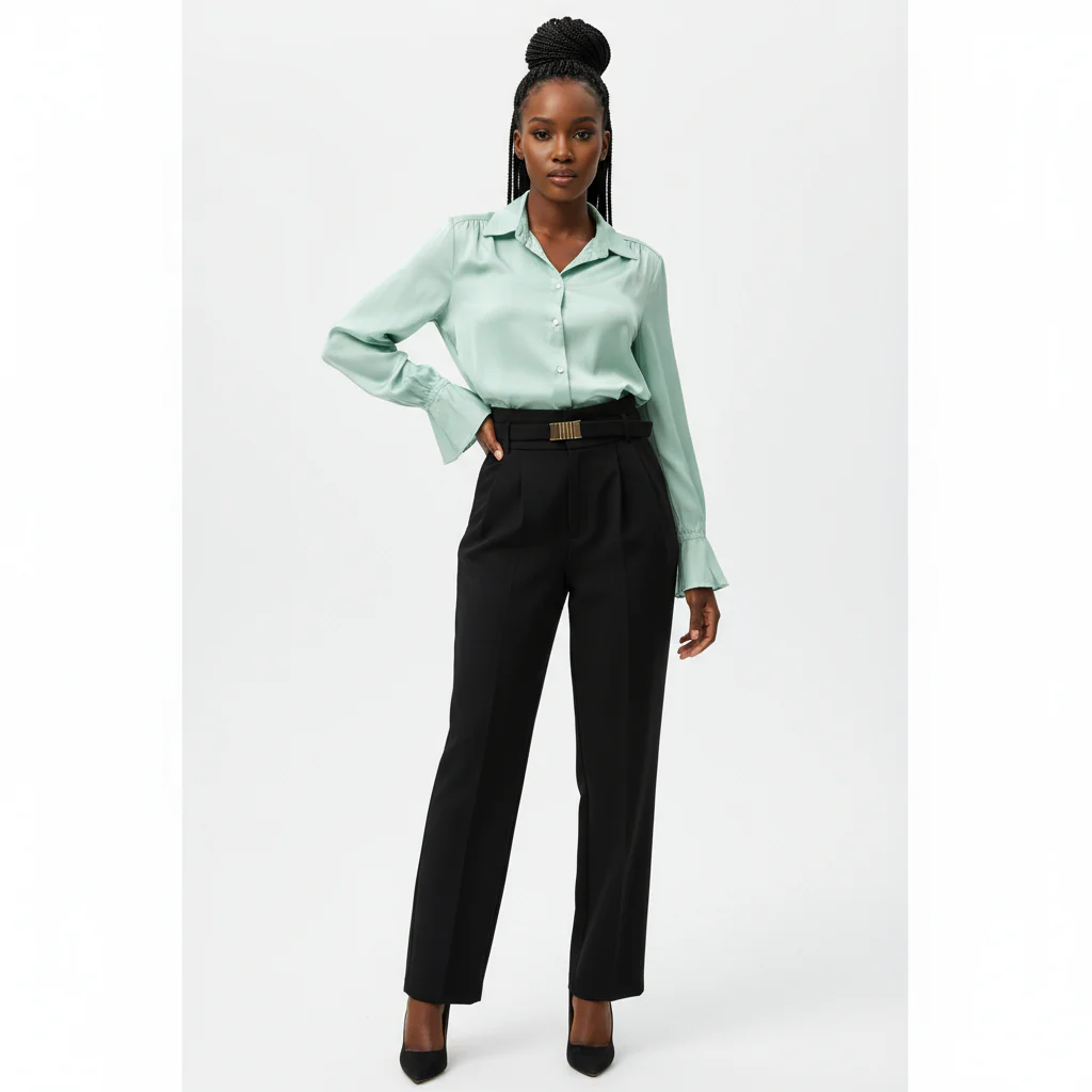 High Waist Straight Wool Pants