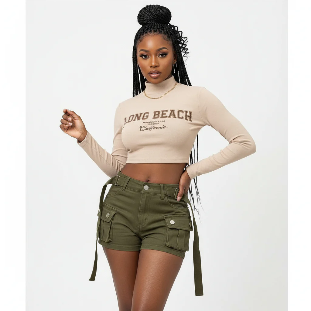 High Waist Tight Hot Cargo Short Pants - Image 2