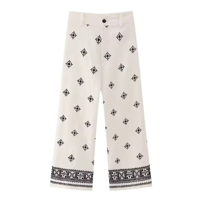 High Waisted Embroidered Linen Pants - Image 4