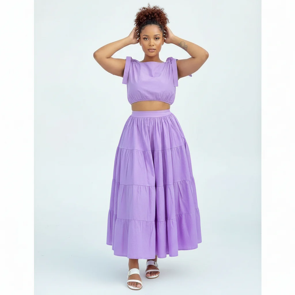 High Waisted Pleated Skirt and Crop Top Set