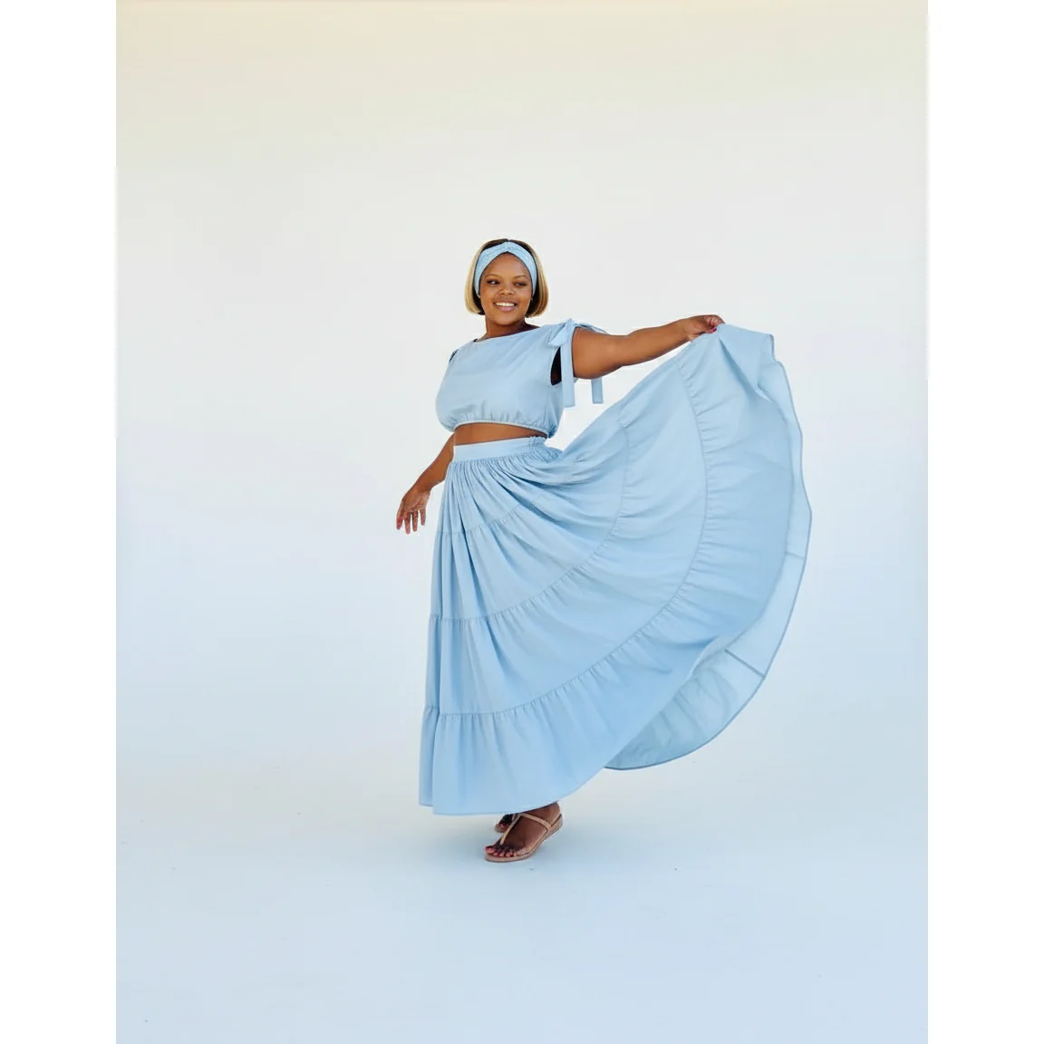High Waisted Pleated Skirt and Crop Top Set - Image 2