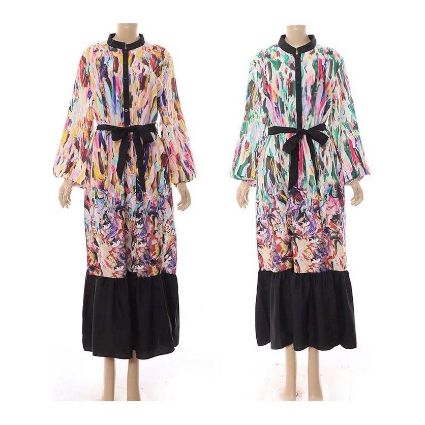 High Waisted Long Sleeve Round Neck Dress - Image 5