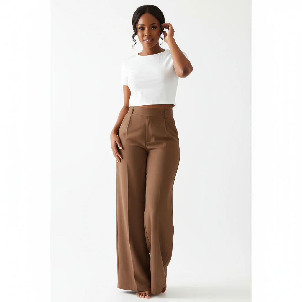 High Waisted Loose Fit Bootcut Wide Leg Slacks Trouser - Image 3