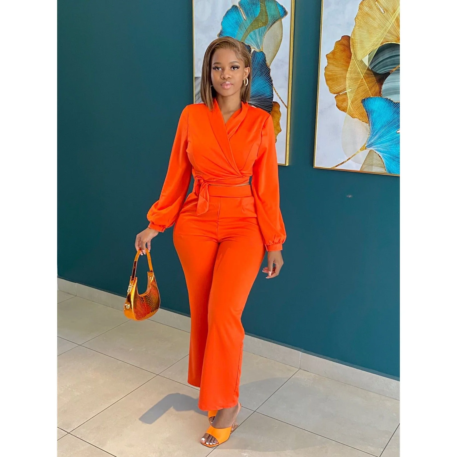High Waisted Pant and Crop Top Set - Image 2