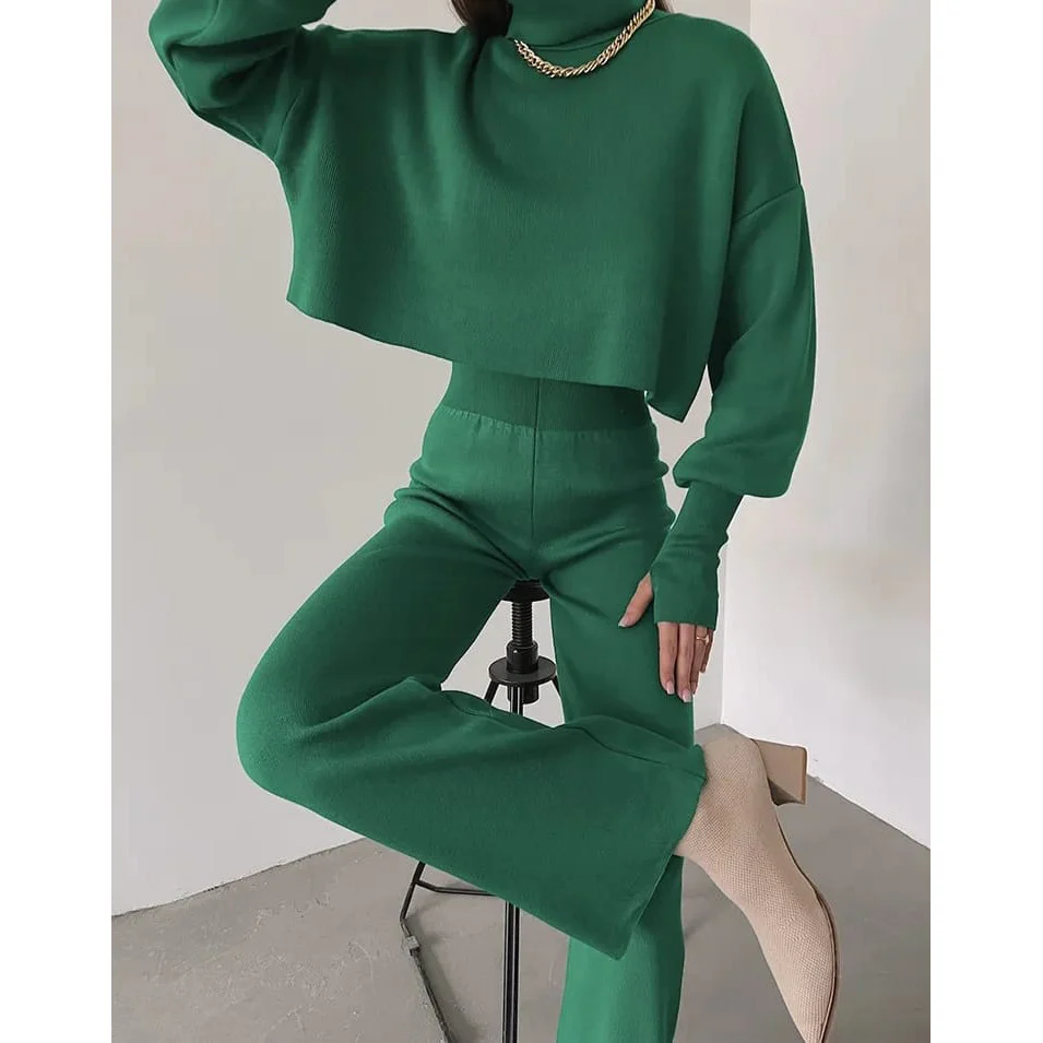 High Waisted Pant and Pullover Knitted Set - Image 2