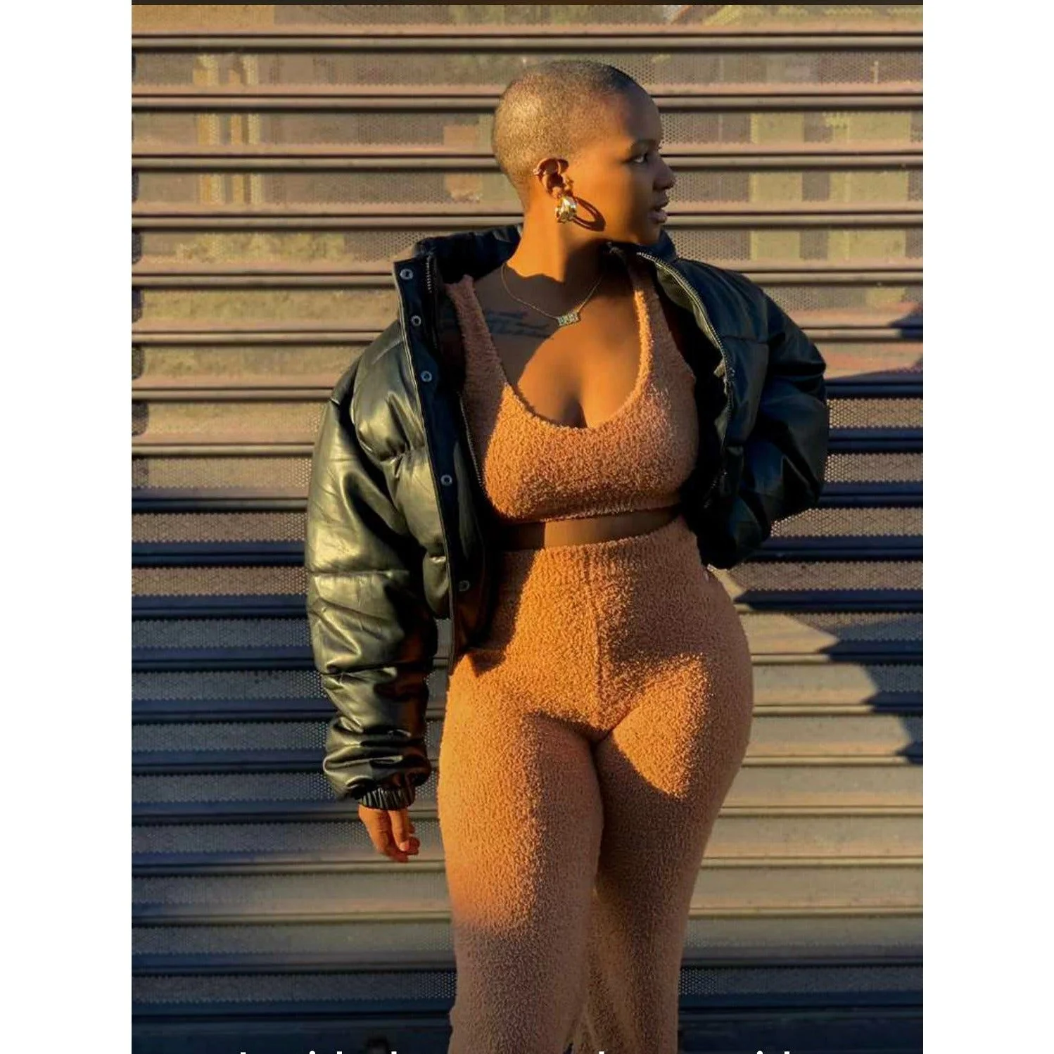 High Waisted Pants and Crop Top Sweater Set - Image 4