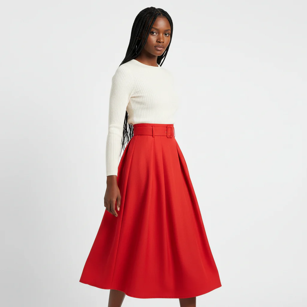 High waisted satin beltes umbrella skirt - Image 2
