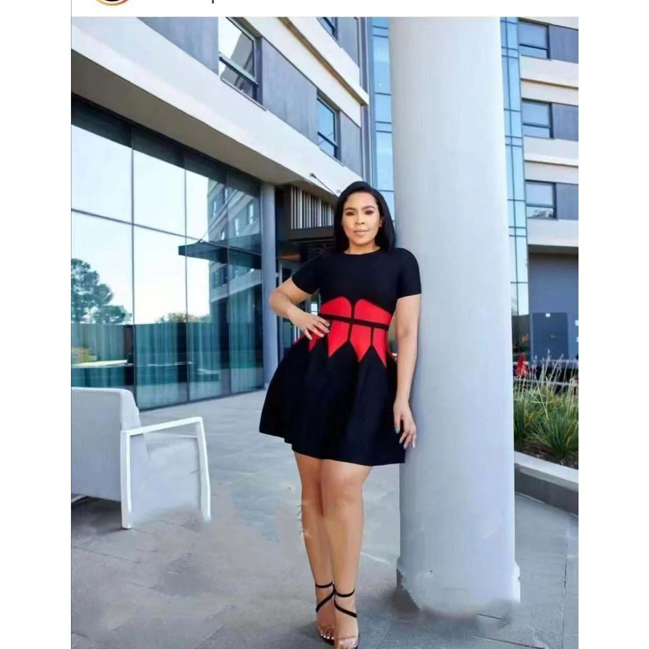 High Waisted Short Sleeve Dress - Image 2