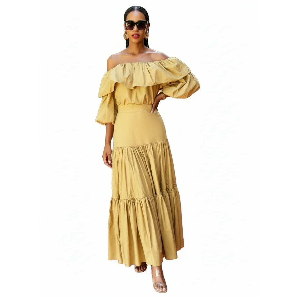 High Waisted Skirt and Off Shoulder Top 2 Pieces Set - Image 2