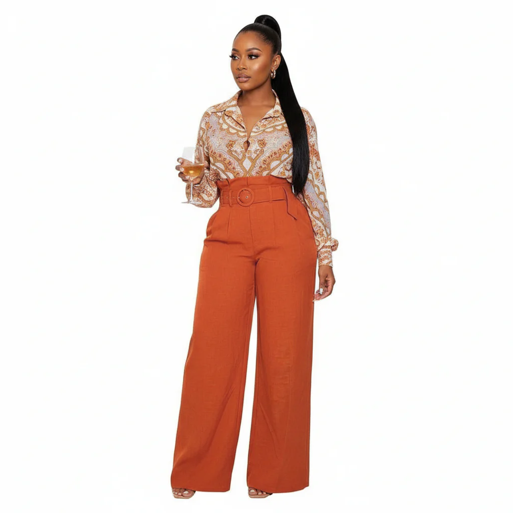 High Waisted Wide Leg Casual Pants - Image 3