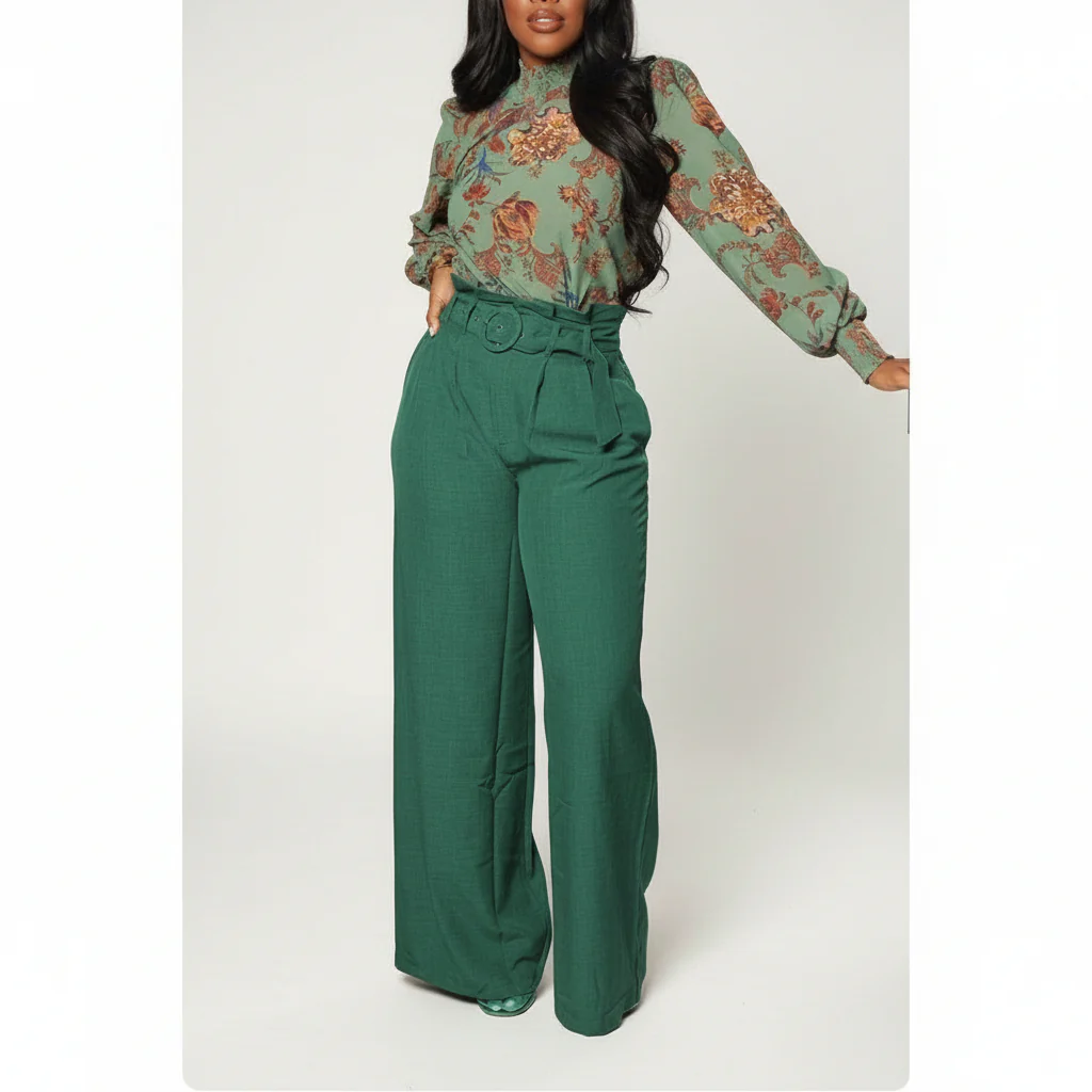 High Waisted Wide Leg Casual Pants - Image 4