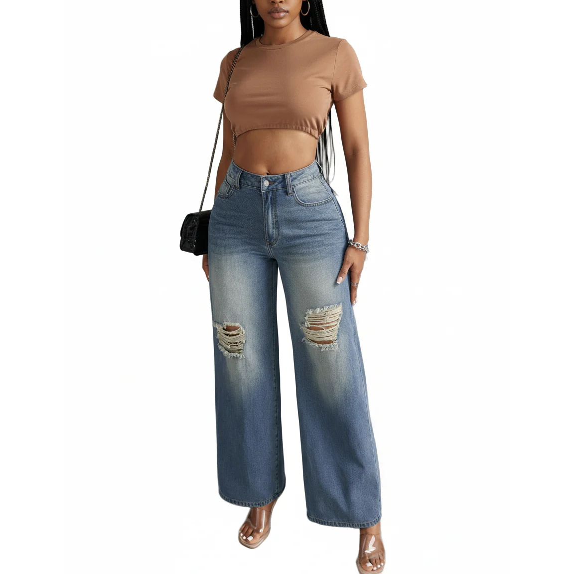 High-Waisted Wide Leg Denim Jeans - Image 2