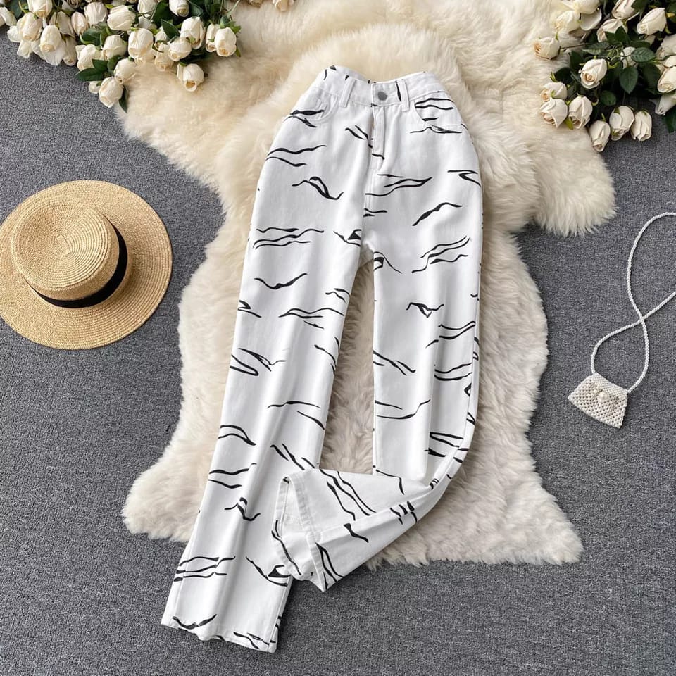 High Waisted Zebra Printed Denim Jean - Image 4
