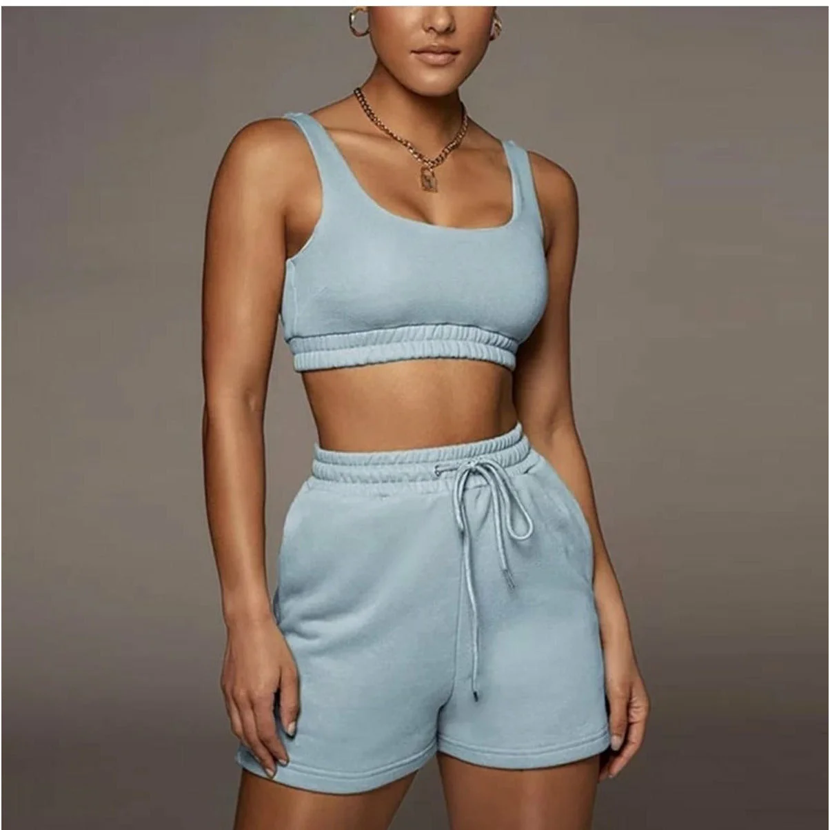 High Wasted Short & Crop Top Set - Image 2