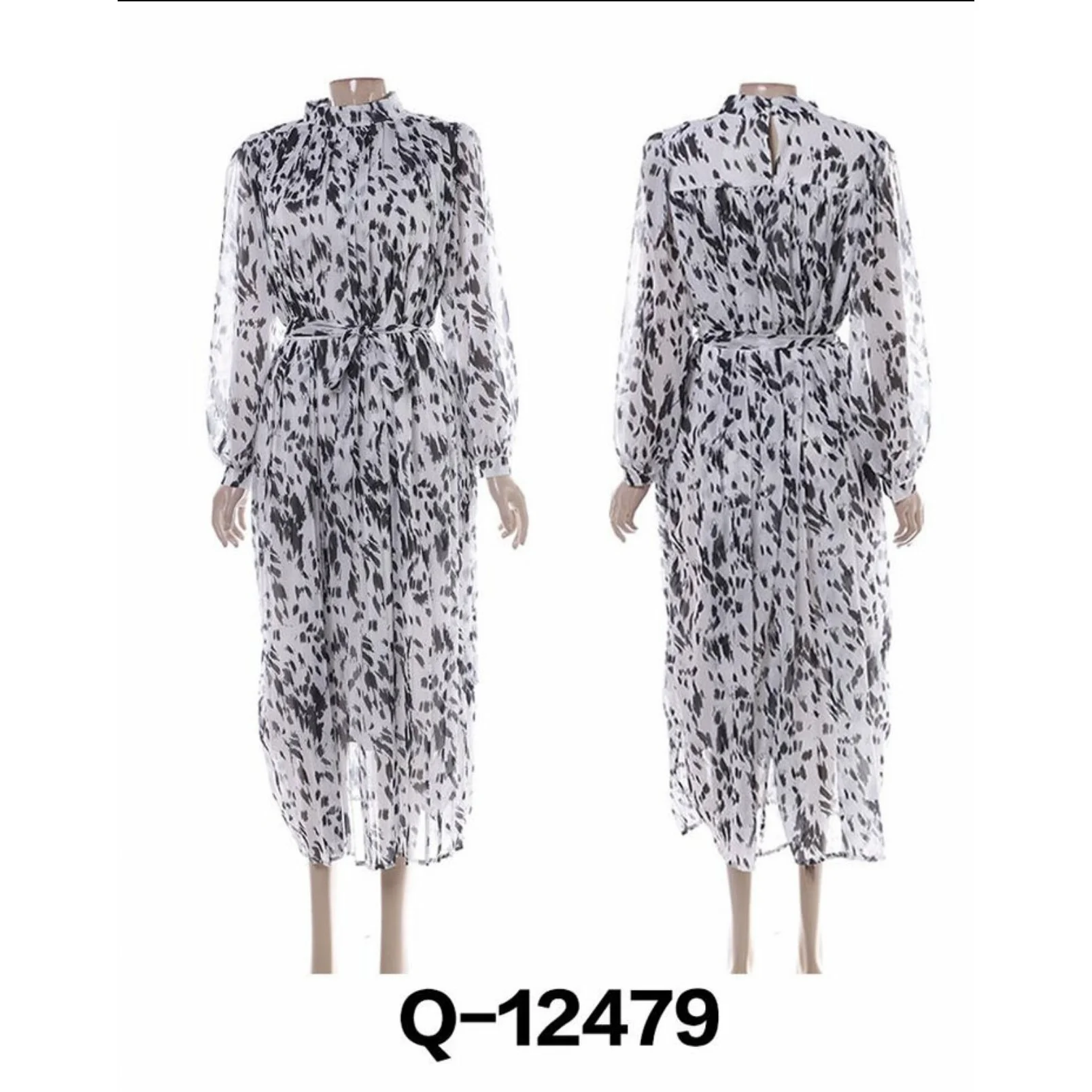 Hit Color Print Loose Strap Pleated Mid Dress - Image 5