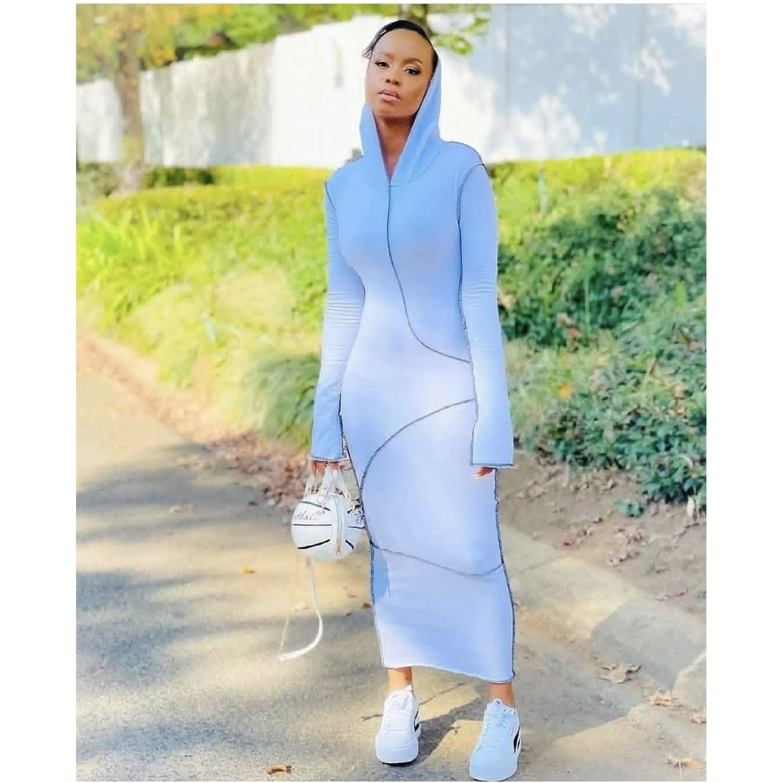 Hooded Bodycon Long Sleeve Dress - Image 2