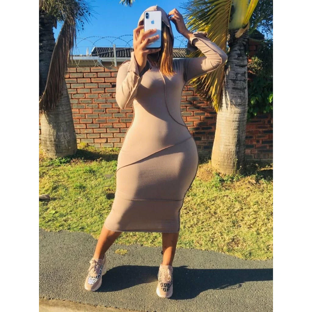 Hooded Bodycon Long Sleeve Dress - Image 8